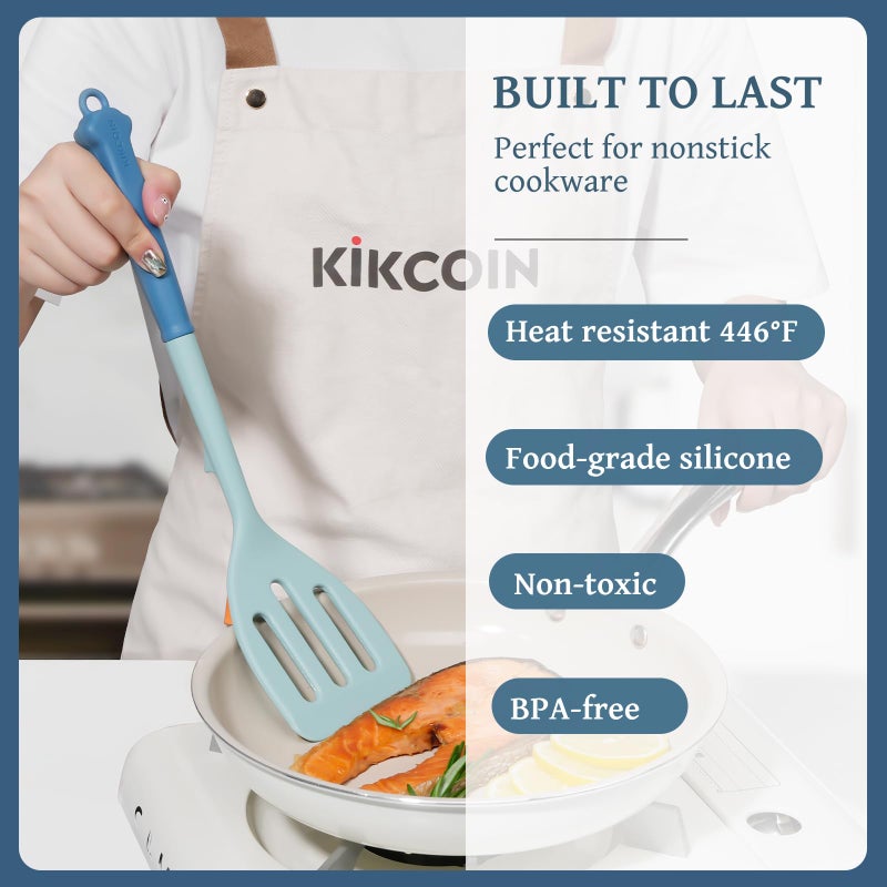 Kikcoin 43Pcs Large Kitchen Utensils Set - Silicone Cooking Utensils Set  Dishwasher Safe Spatula Set for Non-stick Cookware  446F Heat Resistant Kitchen Utensils Set with Holder BPA Free  Blue - Image 3